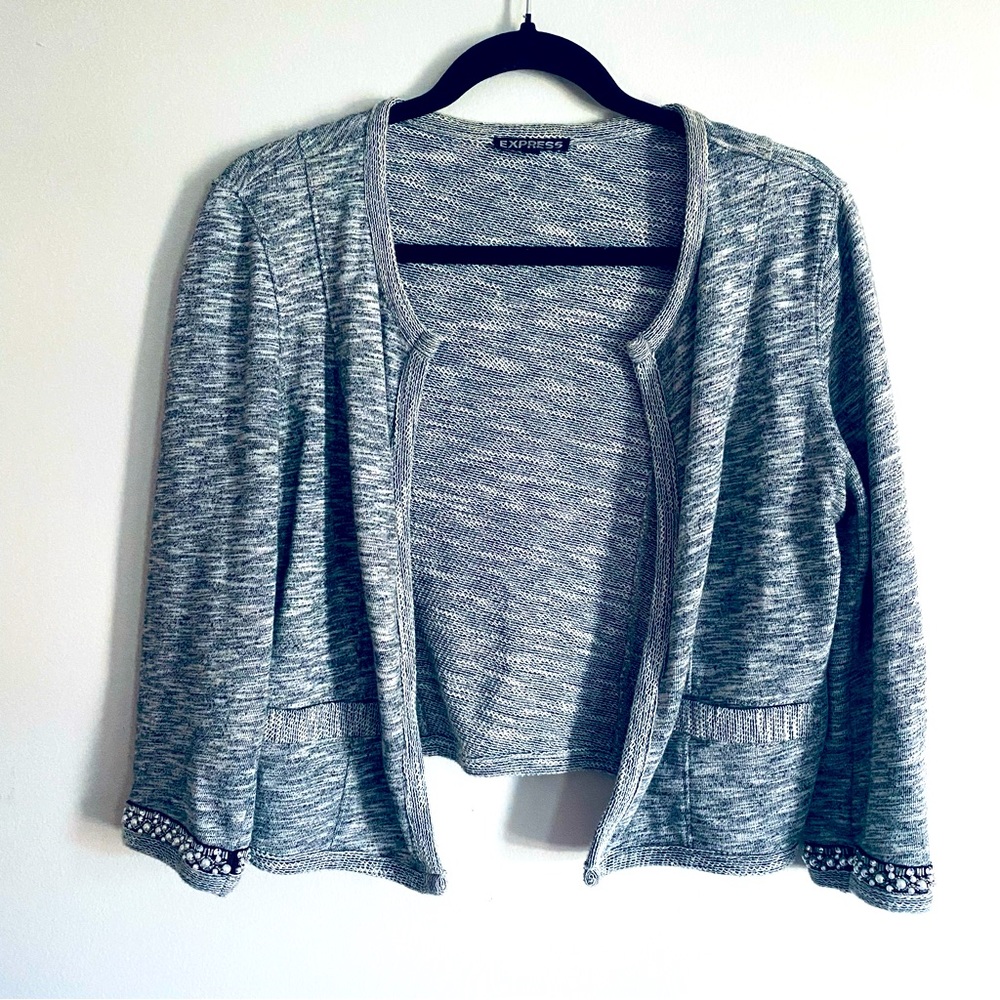 EXPRESS Women's Heather Gray Cropped Quarter Sleeve Cardigan Jacket Size S